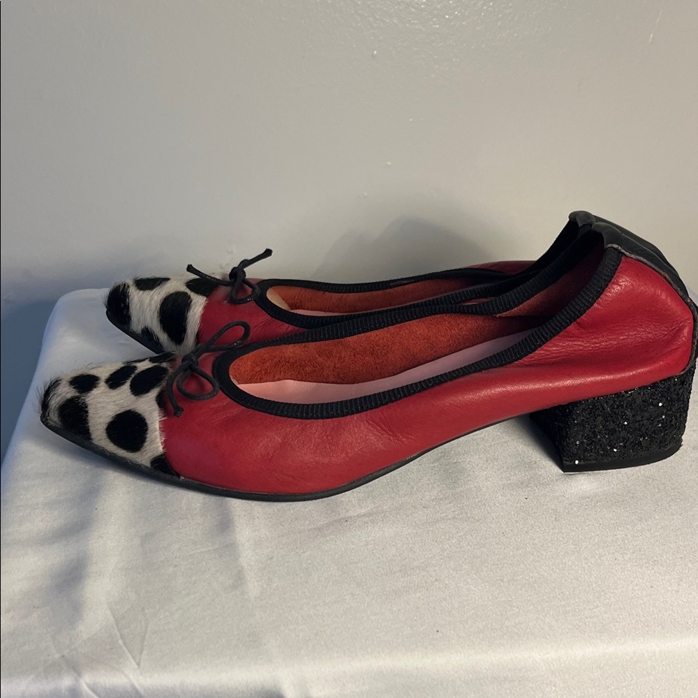 Statement Italian Red and Black Women's  shoes horse hair polka dot toes size 39 - Picture 6 of 9